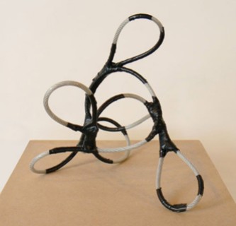 "small fry", plastic coated cable, electrical tape, custom MDF plinth, 2009