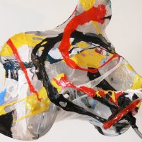 "kick it", melted plastic, steel cable, plastic ties, 2009